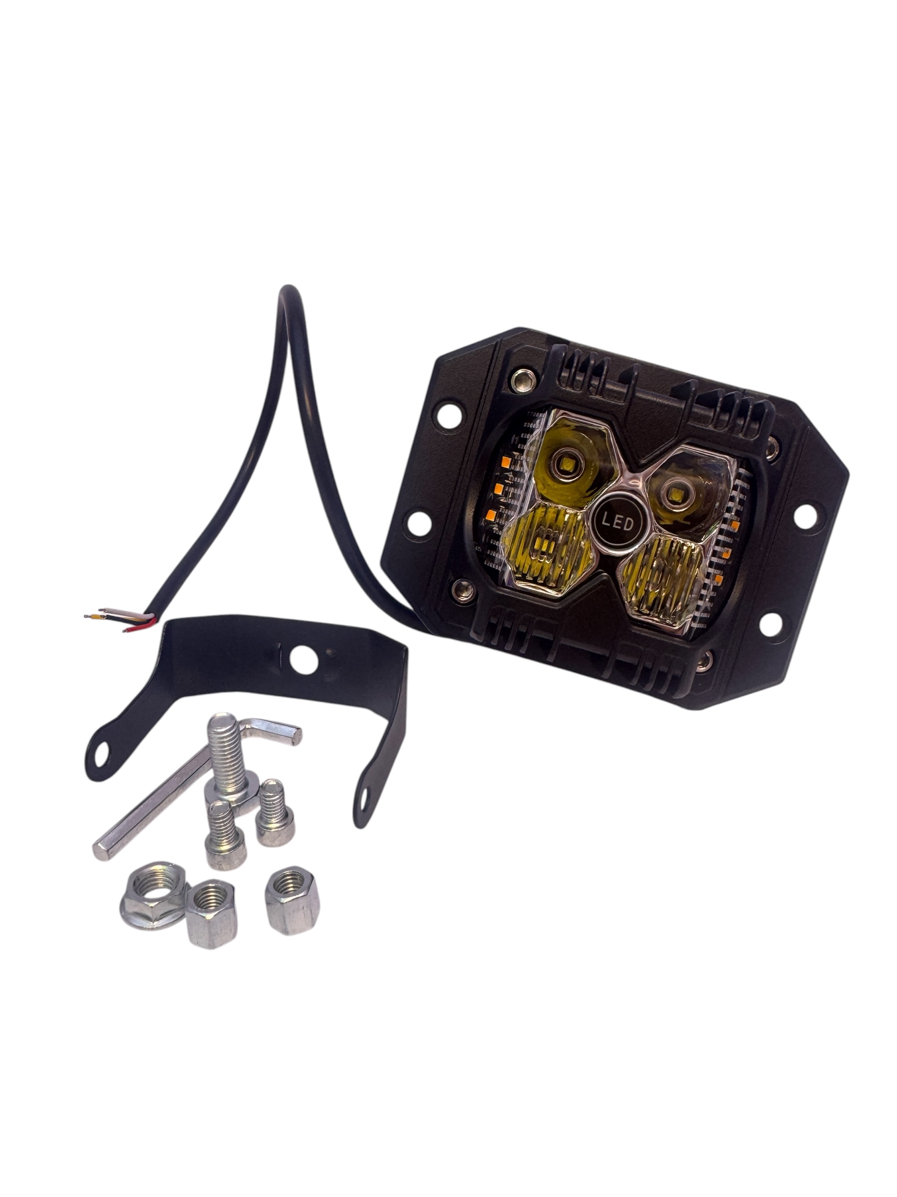 BUSCA HUELLA LLUZ PRICIPAL FIJA +LUZ LATERAL FLASH AMBAR / 120*74*76MM / 40W /4000LM / 9-30V / CARCASA ALUMINIO