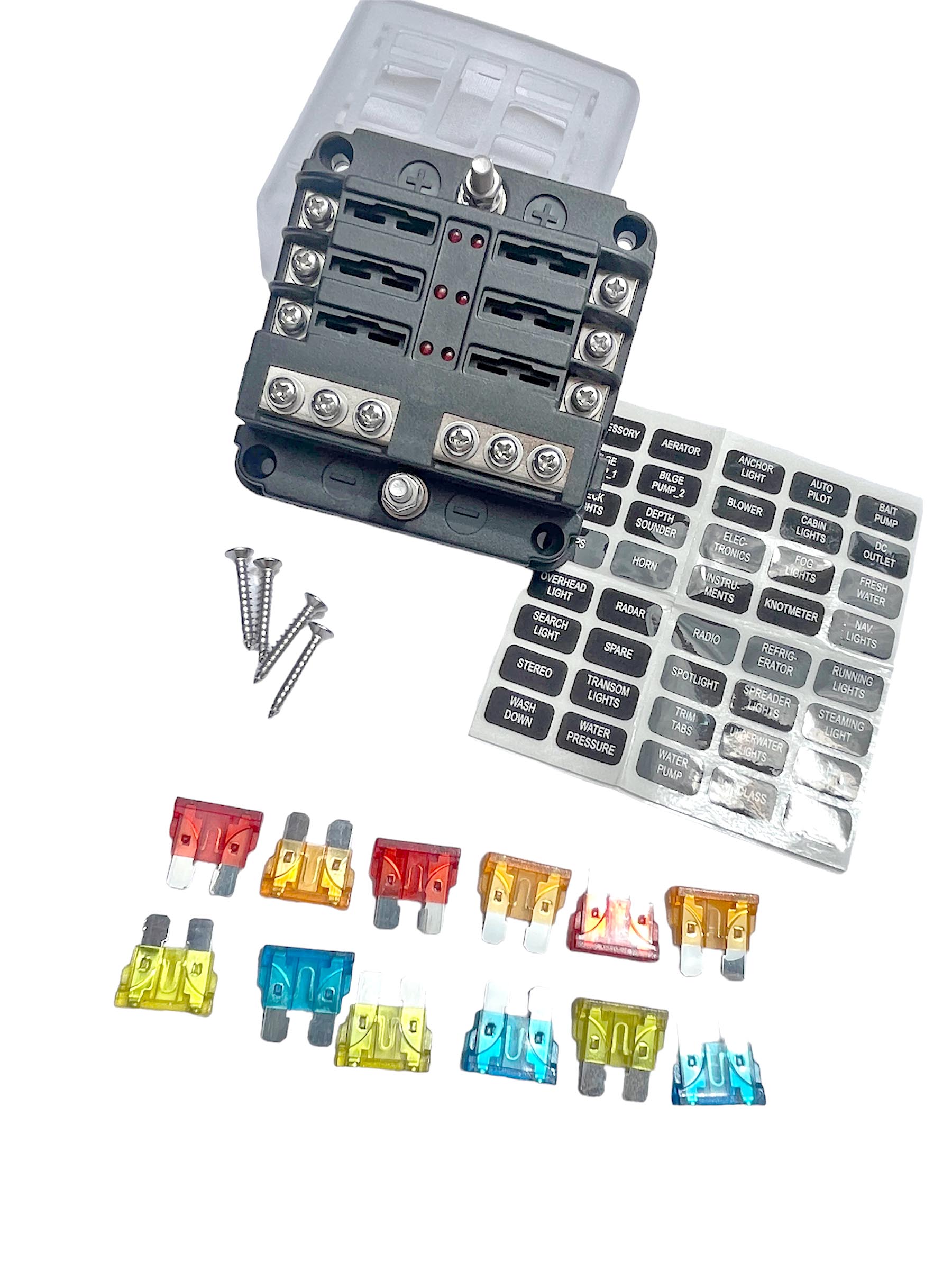 CAJA PORTA FUSIBLE FB6-PN 6 CIRCUITOS FUSIBLE ATO/ATC / INDICADOR CON POSITIVO  / NEGATIVO