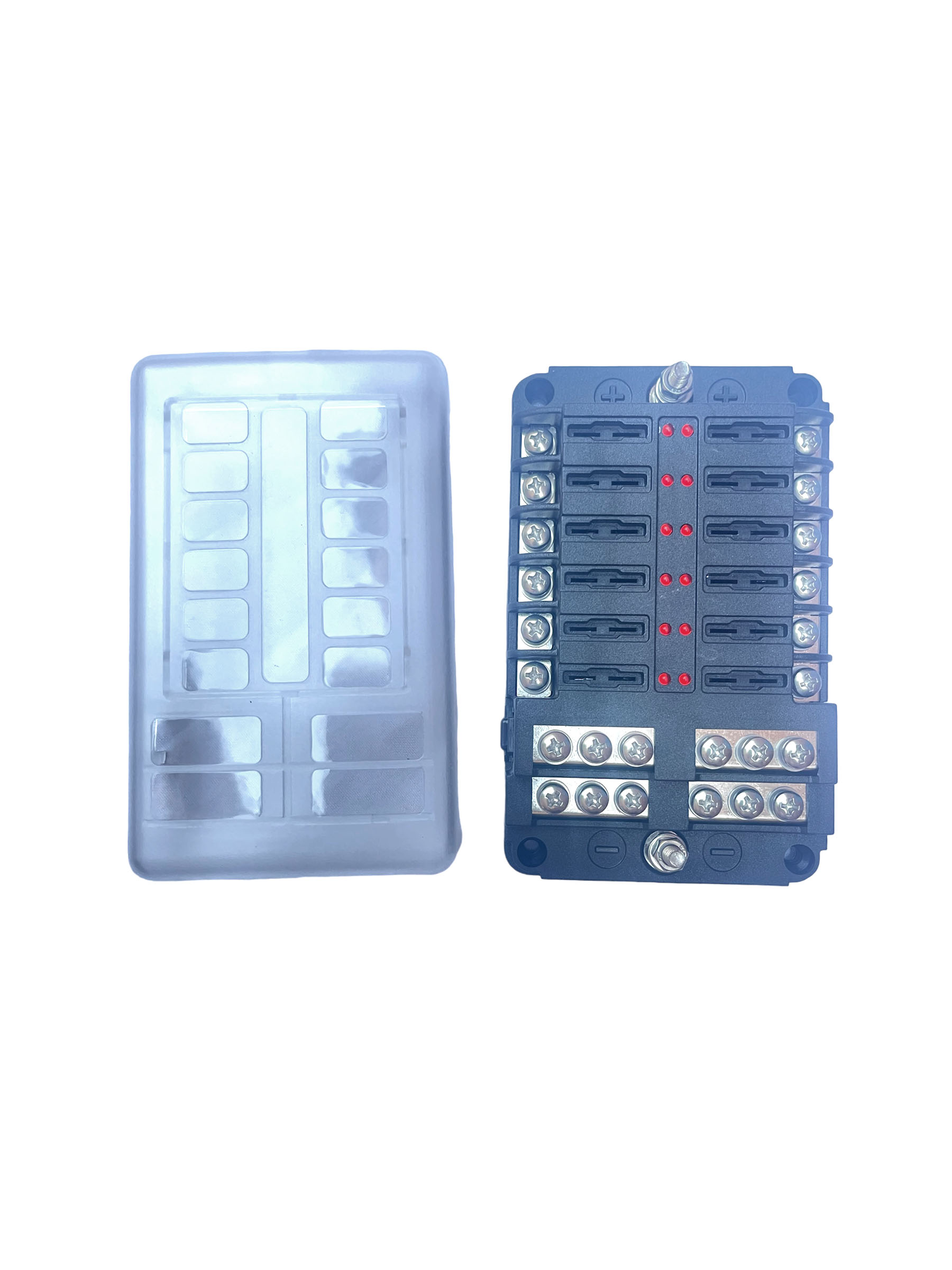 CAJA PORTA FUSIBLE FB12-PN 2 CIRCUITOS FUSIBLE ATO/ATC / INDICADOR CON POSITIVO / NEGATIVO